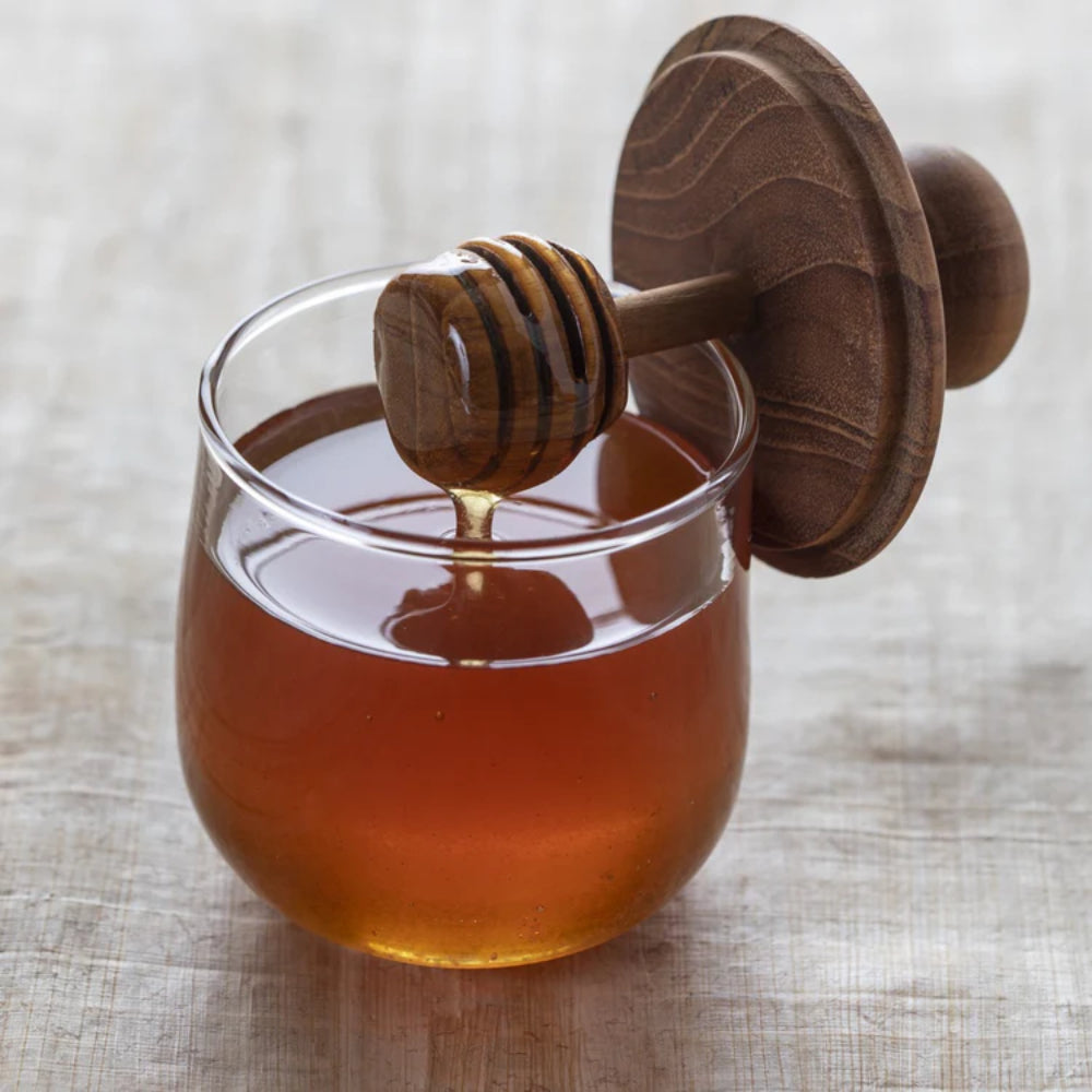 Be Home Teak & Glass Honey Jar
