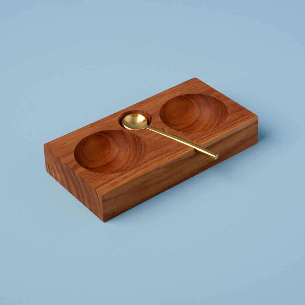 Be Home Teak Double Cellar with Gold Spoon Set
