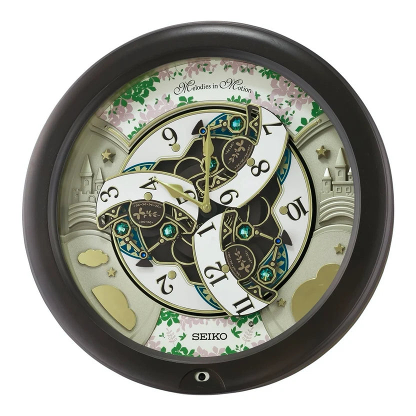 Decorative wall clock with horse design and Seiko branding on a white background