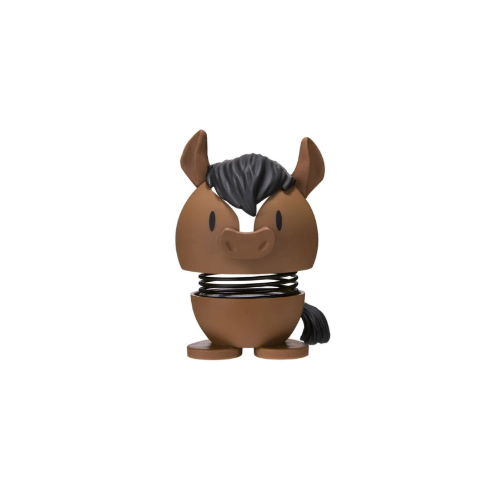 Brown horse-shaped figurine with a spring on a white background