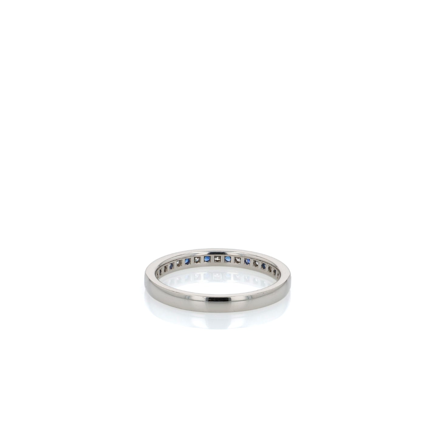 Platinum Alternating Round Sapphire and Diamond Halfway Wedding Band