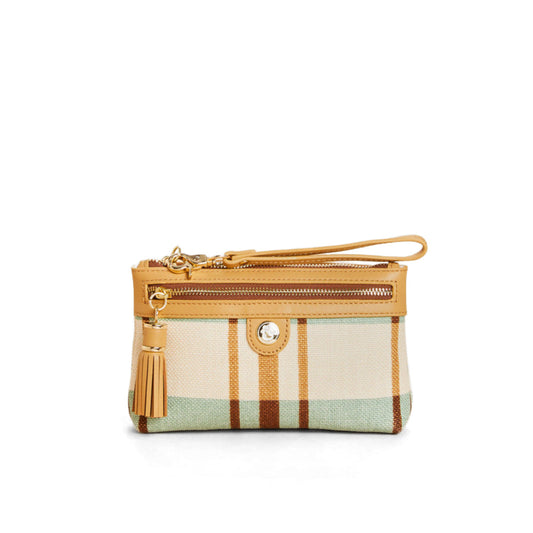 Spartina Tassel Wristlet Kalalanta Plaid Cream