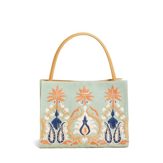 Spartina Piper Straw Tote Kalalanta Ikat Palm Sea Foam