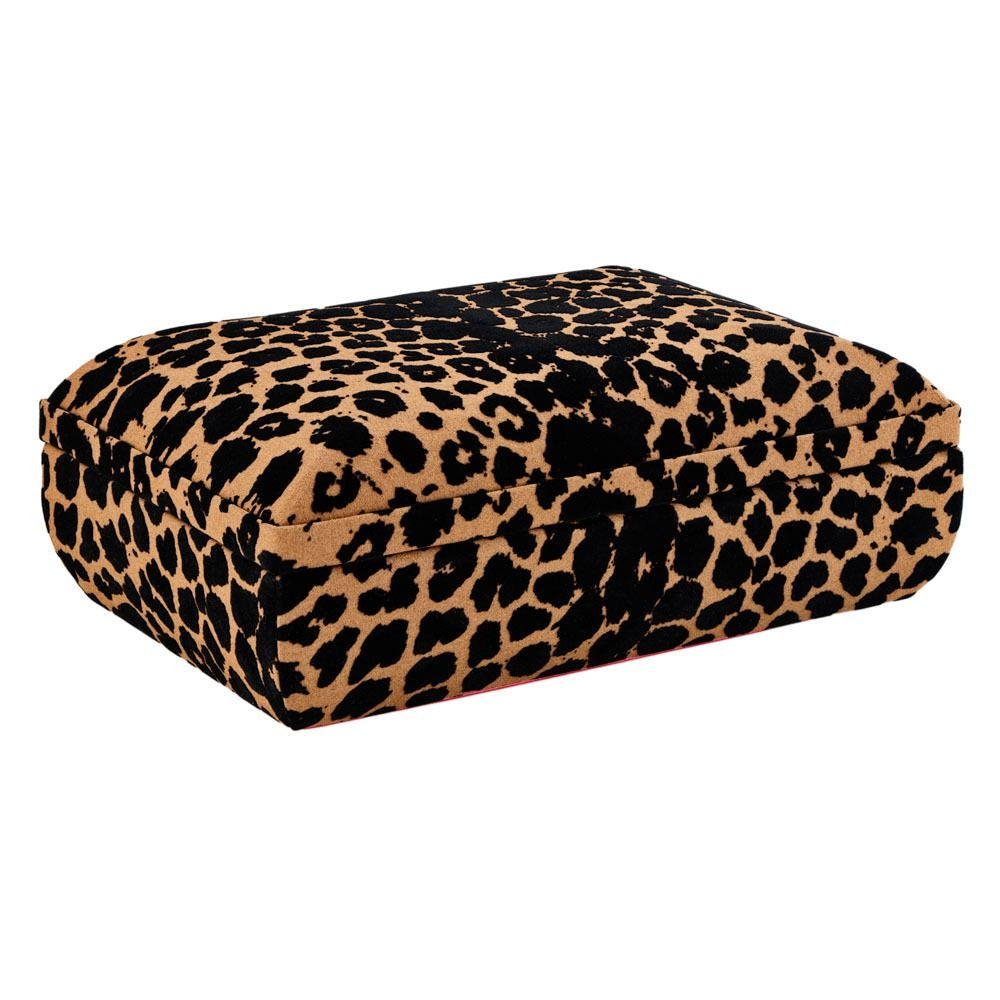 Leopard print rectangular jewelry box on a white background