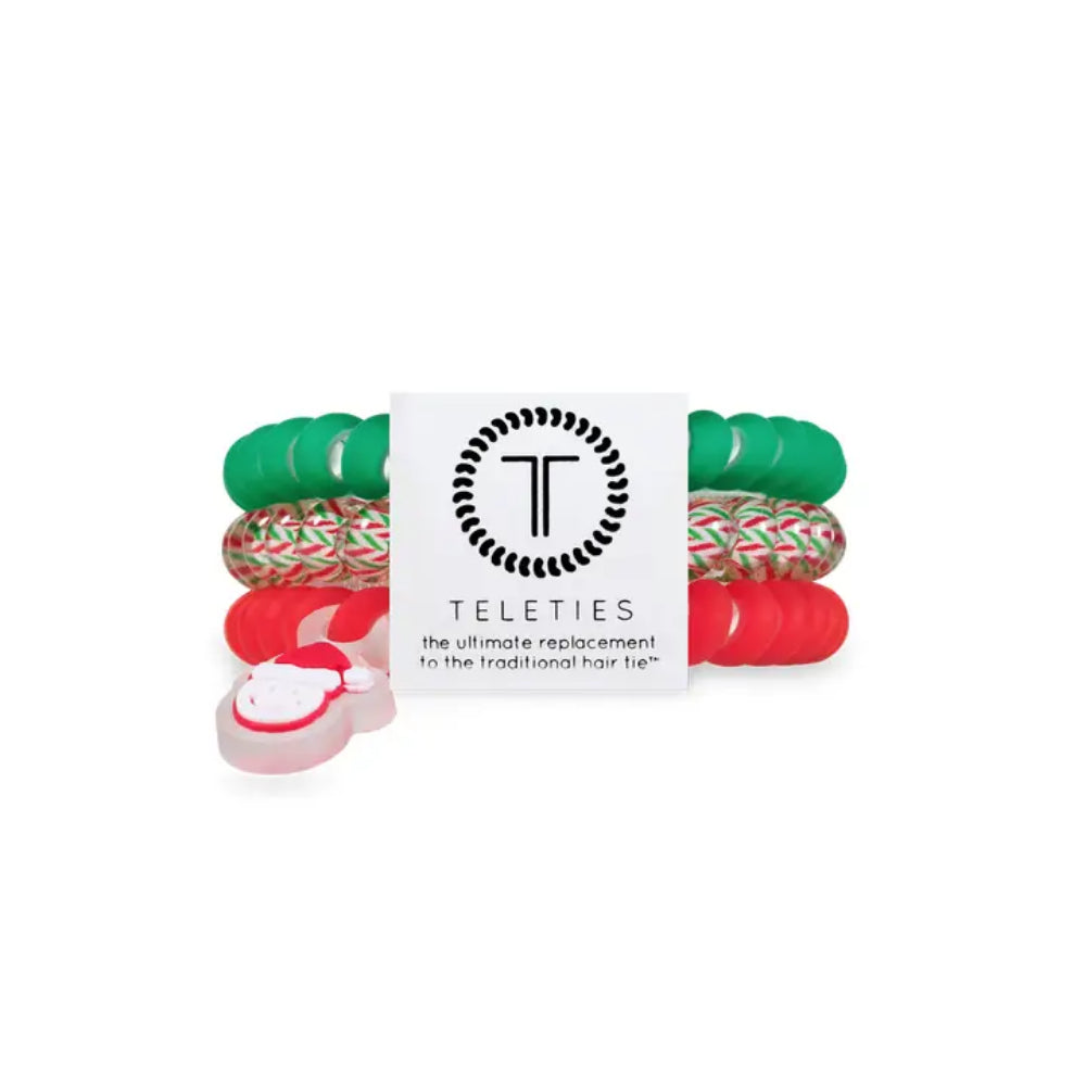 TELETIES Spiral Hair Coils Santa Baby Hair Ties (Set of 3) - Small
