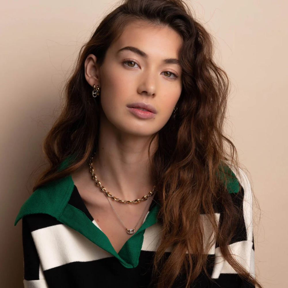 Ti Sento Two-Tone Necklace Puffed Mariner Links 17"