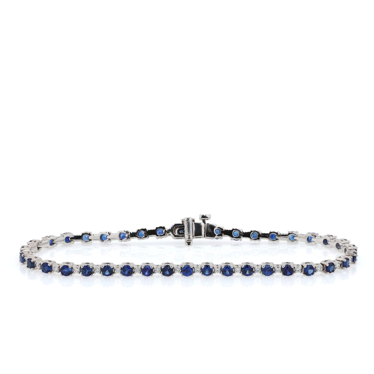 18k White Gold 7" Alternating Round Sapphire and Diamond Tennis Bracelet