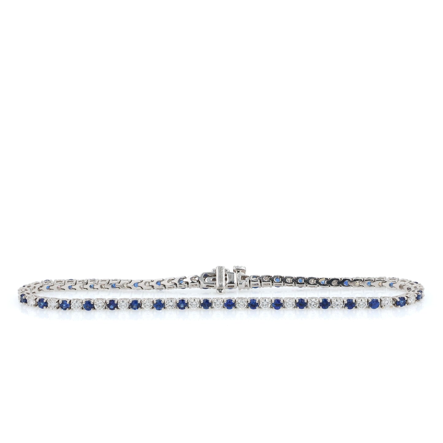 18k White Gold 7" Alternating Blue Sapphire and Diamond Tennis Bracelet