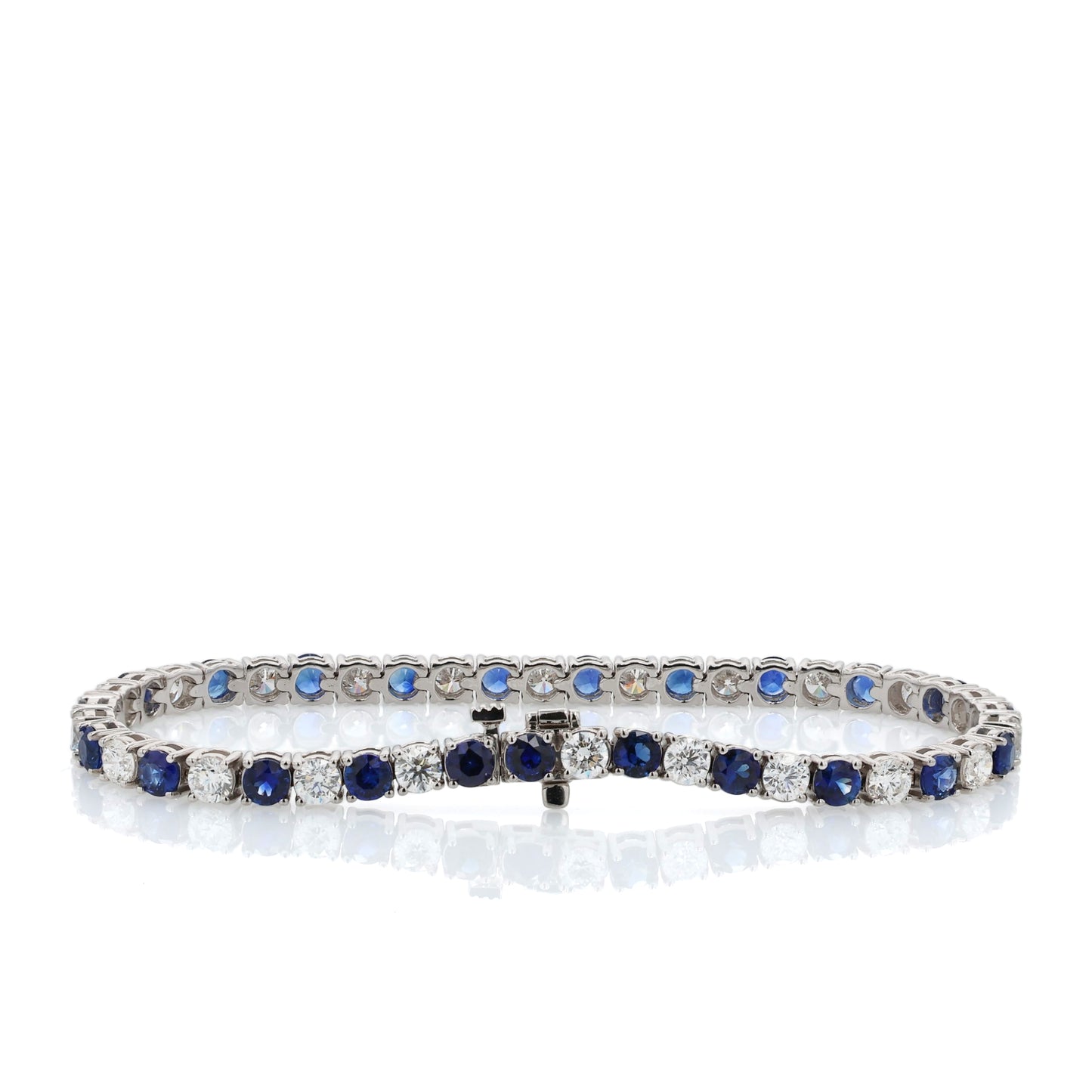 18k White Gold 7" Alternating Round Sapphire and Diamond Bracelet