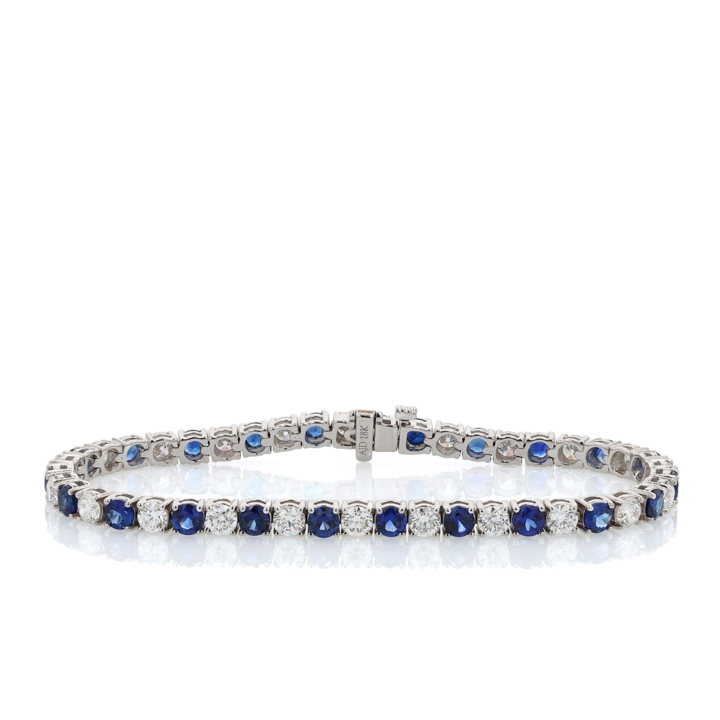18k White Gold 7" Alternating Round Sapphire and Diamond Bracelet