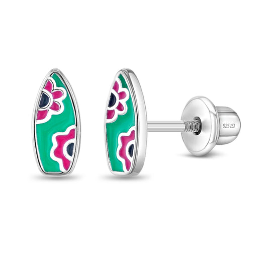 Children's Sterling Silver & Enamel Ride the Wave Earrings