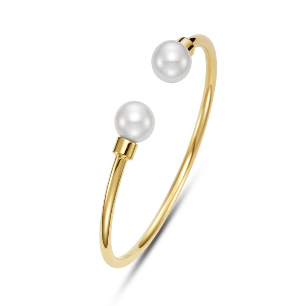 Mastoloni 18k Gold Polished Cuff Bracelet with Pearls