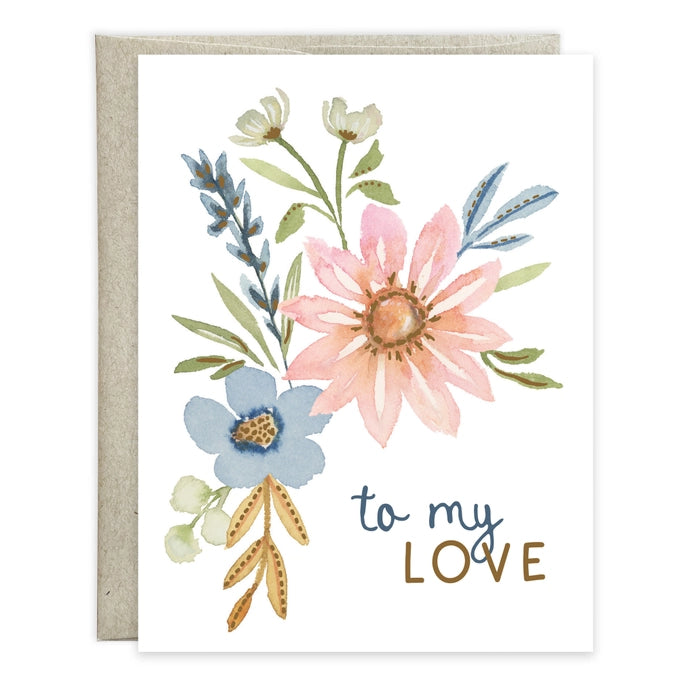 Floral card with 'to my love' text on a white background