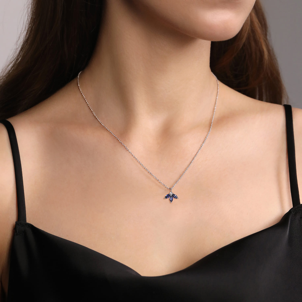 Gabriel & Co. 14k White Gold Diamond and Sapphire Pendant Necklace