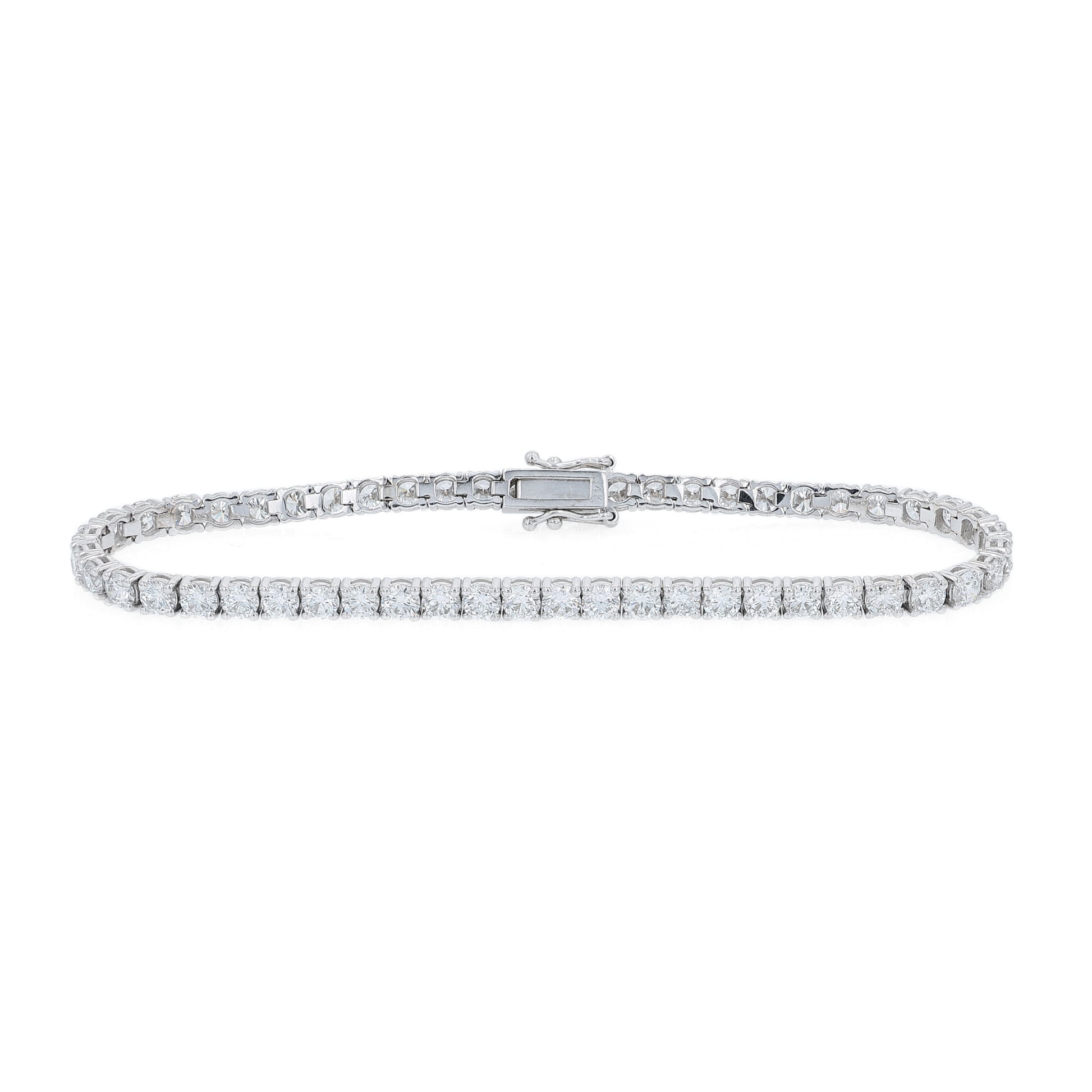 White gold 6.50 carat diamond tennis bracelet on a white background