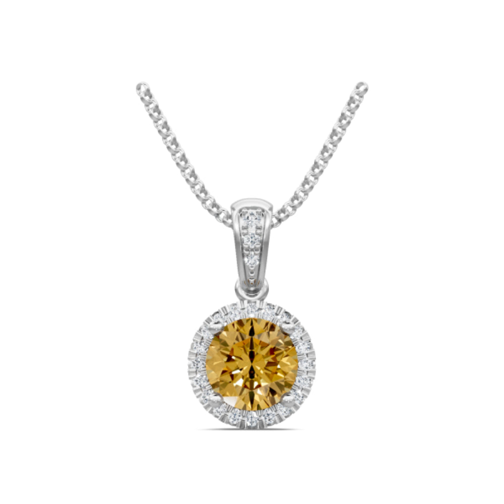 14k Gold Diamond and Citrine Pendant Necklace
