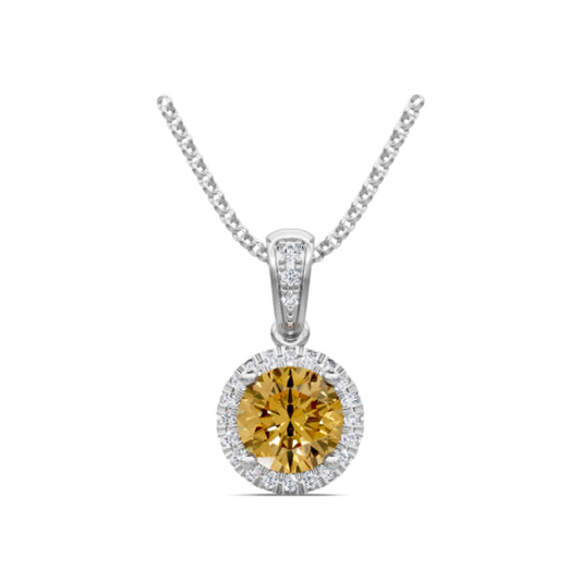 14k Gold Diamond and Citrine Pendant Necklace