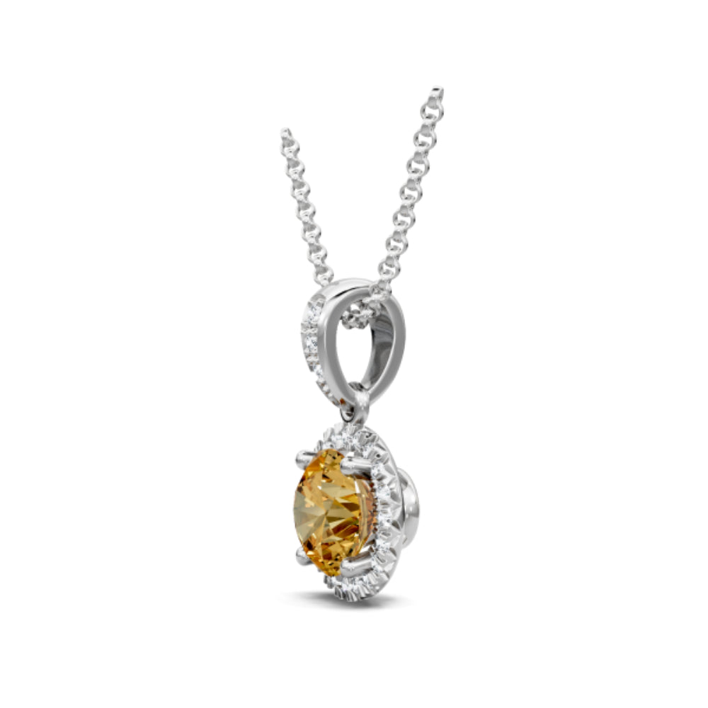 14k Gold Diamond and Citrine Pendant Necklace