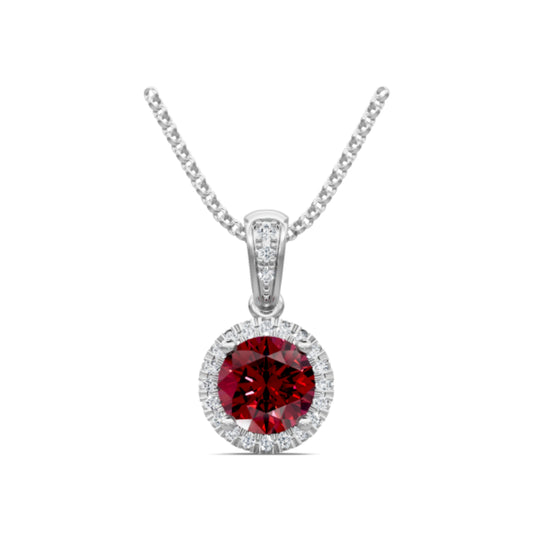 14k Ruby and Diamond Halo Pendant