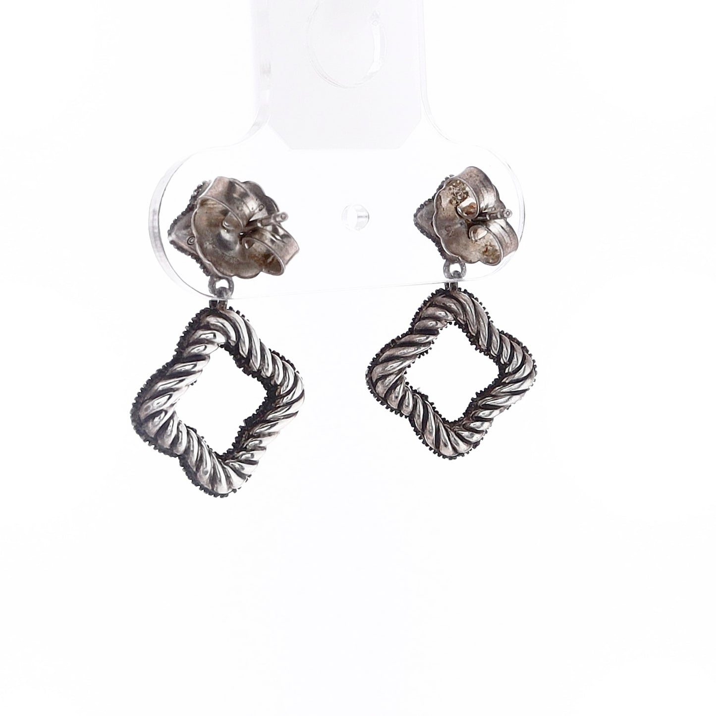 Estate David Yurman Sterling Diamond Midnight Melange Double Quadrefoil Diamond Dangle Earrings