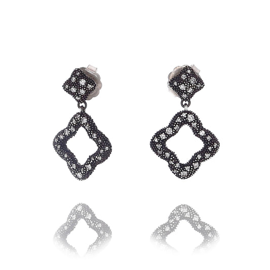 Estate David Yurman Sterling Diamond Midnight Melange Double Quadrefoil Diamond Dangle Earrings