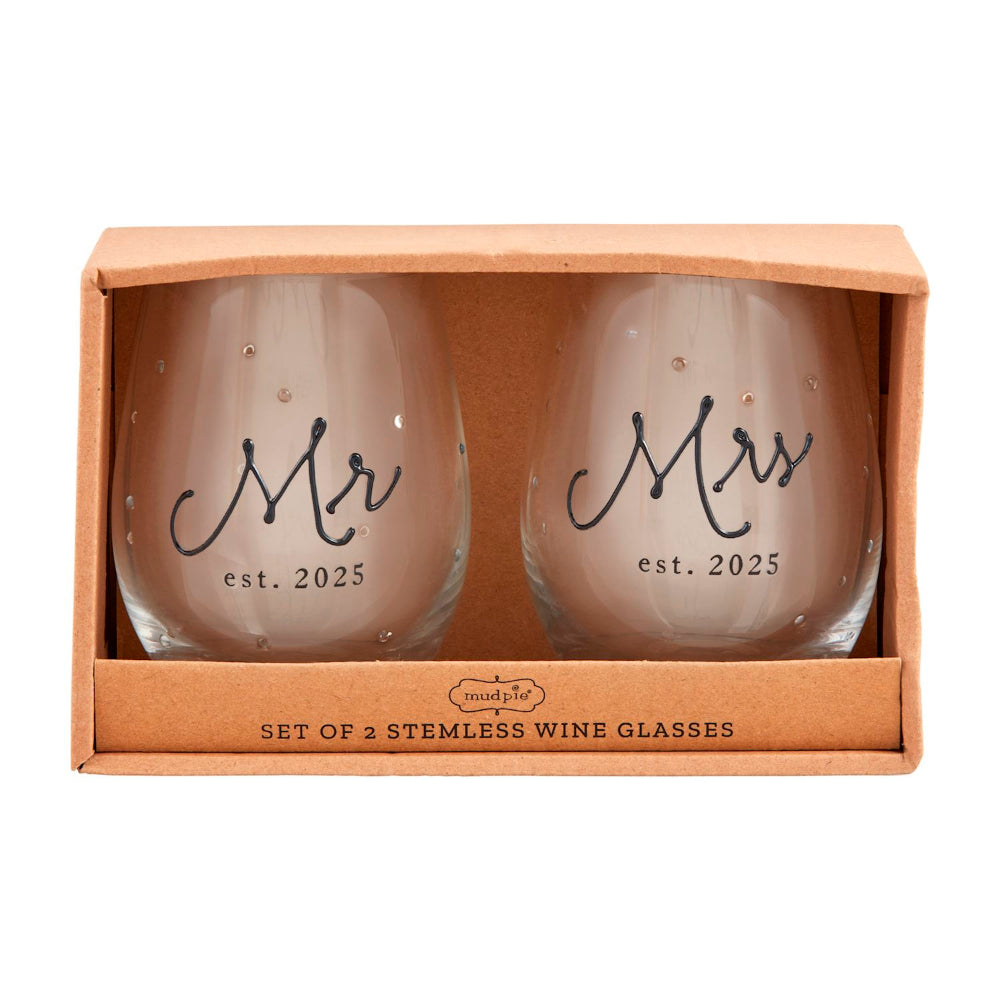 Mud Pie Mr. & Mrs. Est 2025 Glass Set
