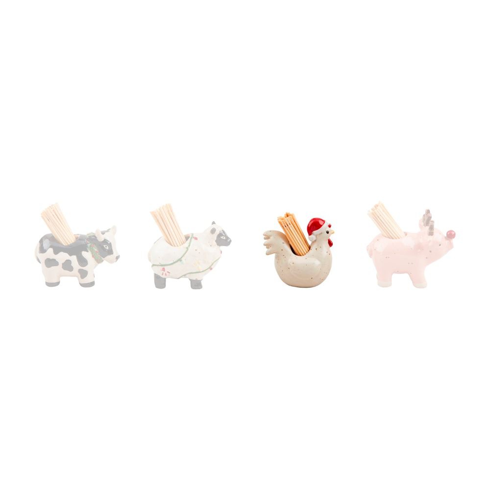 Mud Pie Christmas Farm Animal Toothpick Caddy Sets