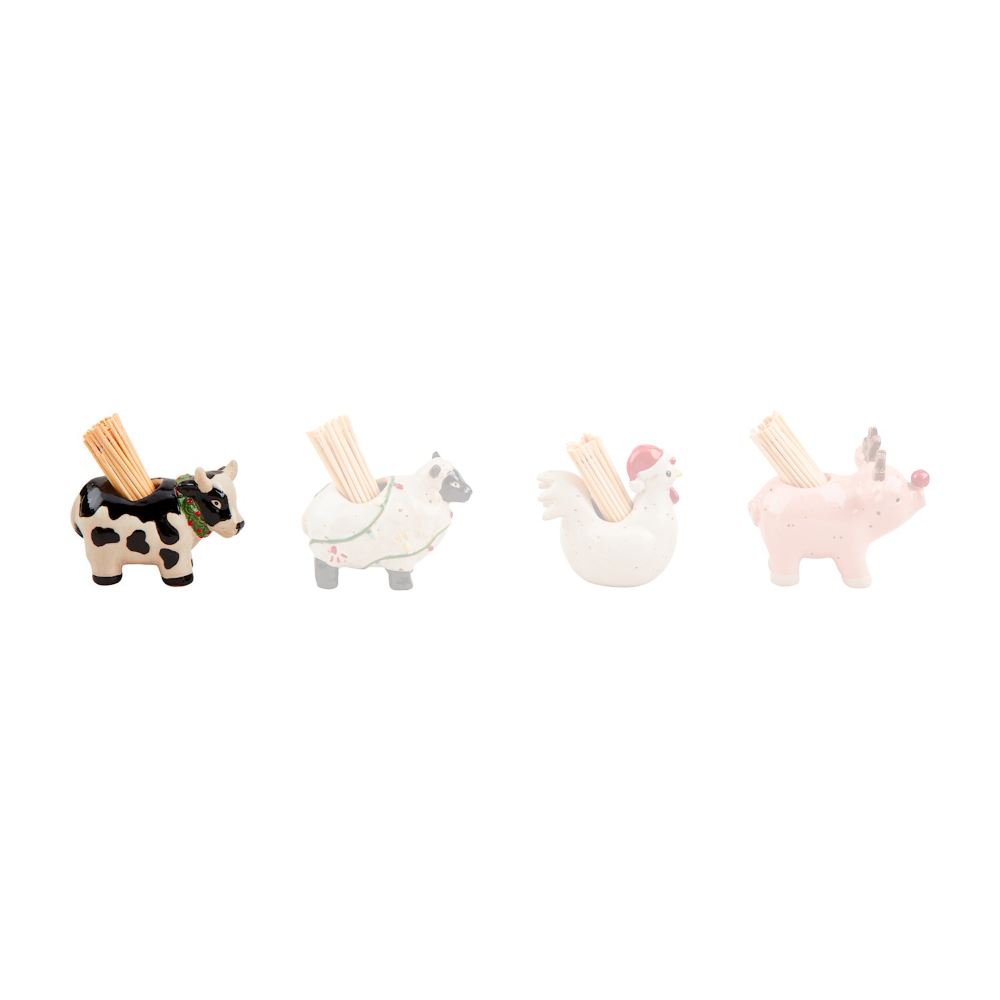 Mud Pie Christmas Farm Animal Toothpick Caddy Sets