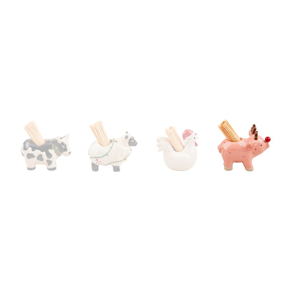 Mud Pie Christmas Farm Animal Toothpick Caddy Sets