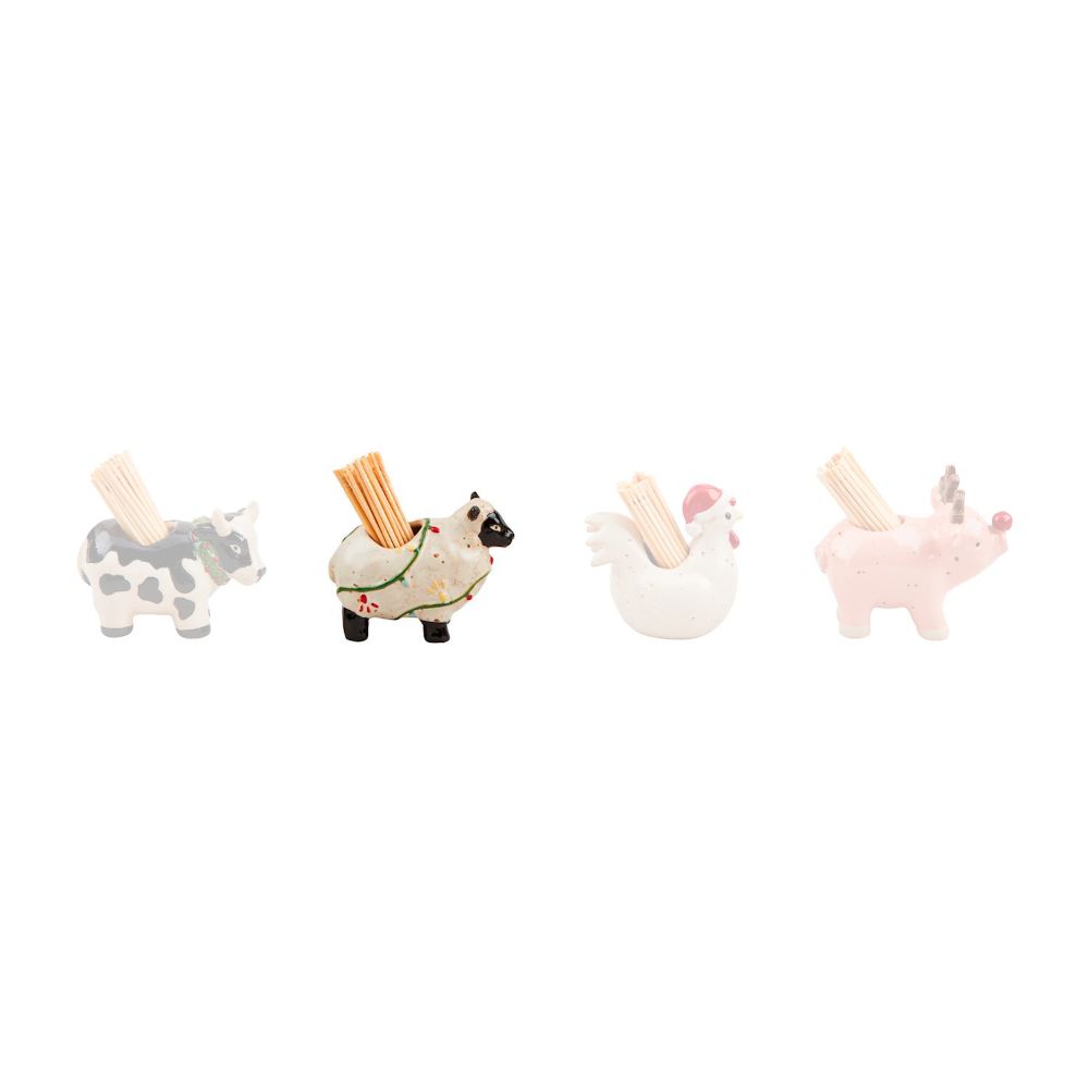 Mud Pie Christmas Farm Animal Toothpick Caddy Sets