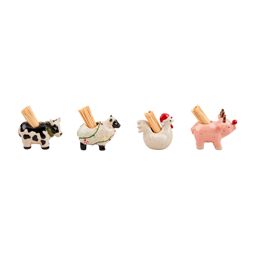 Mud Pie Christmas Farm Animal Toothpick Caddy Sets