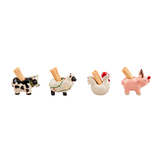 Mud Pie Christmas Farm Animal Toothpick Caddy Sets