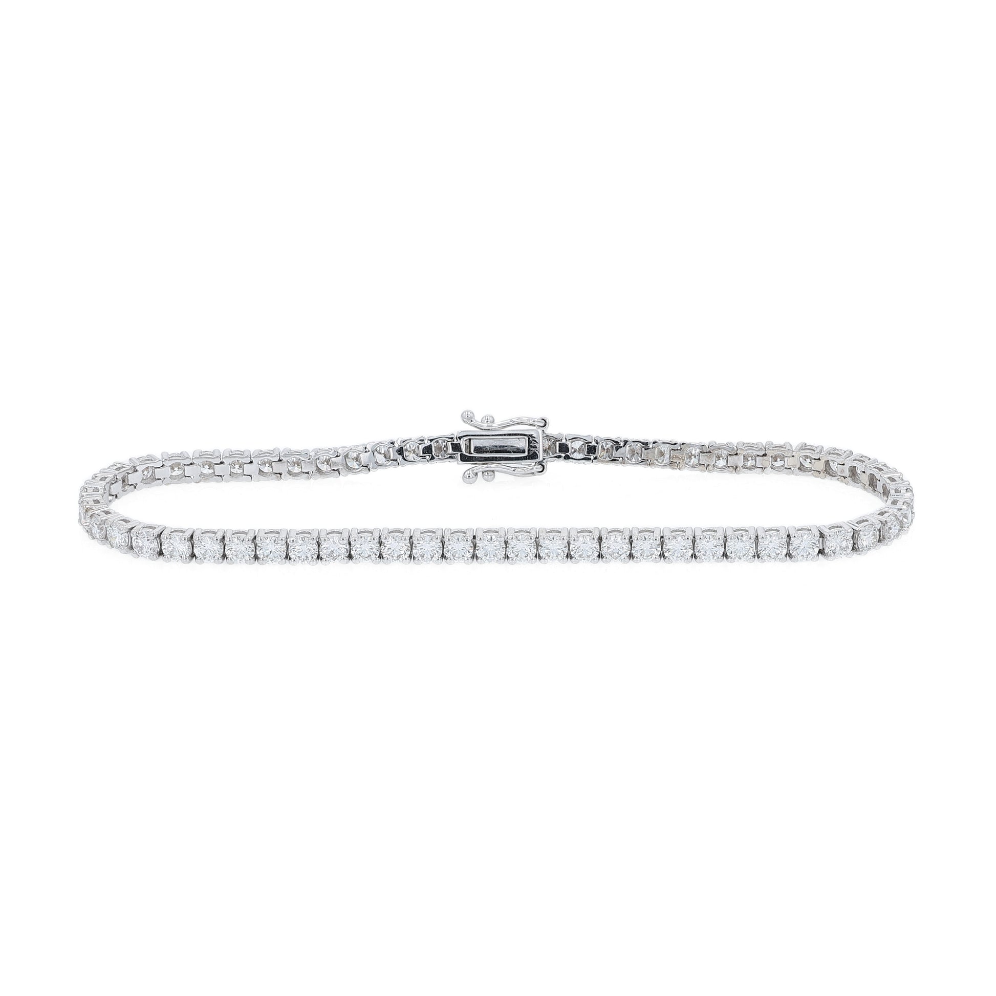 White gold 4.85 carat diamond tennis bracelet on a white background
