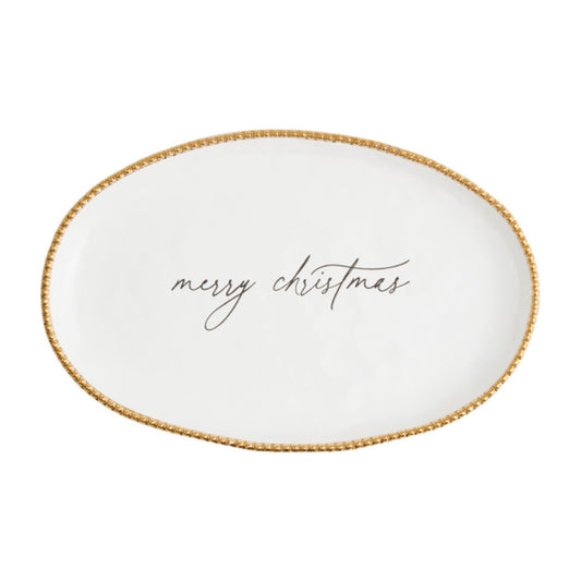 Mud Pie Merry Christmas Gold Bead Platter