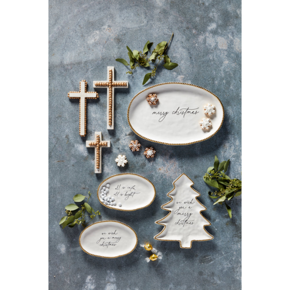 Mud Pie Merry Christmas Gold Bead Platter