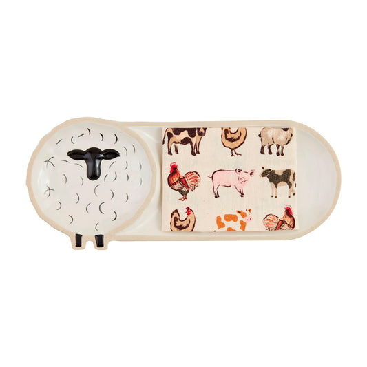 Mud Pie Sheep Tray & Towel Set