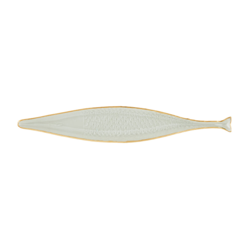 Mud Pie Long Glass Gold Edge Fish Tray