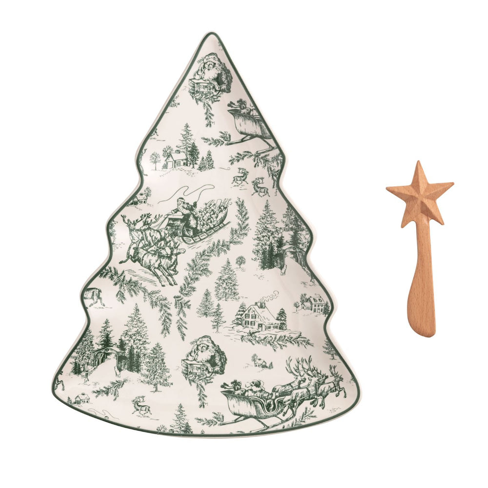 Mud Pie Green Toile Tree Platter Set