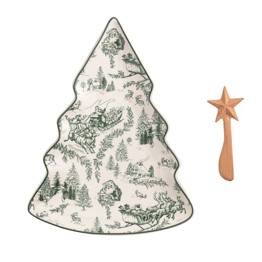 Mud Pie Green Toile Tree Platter Set