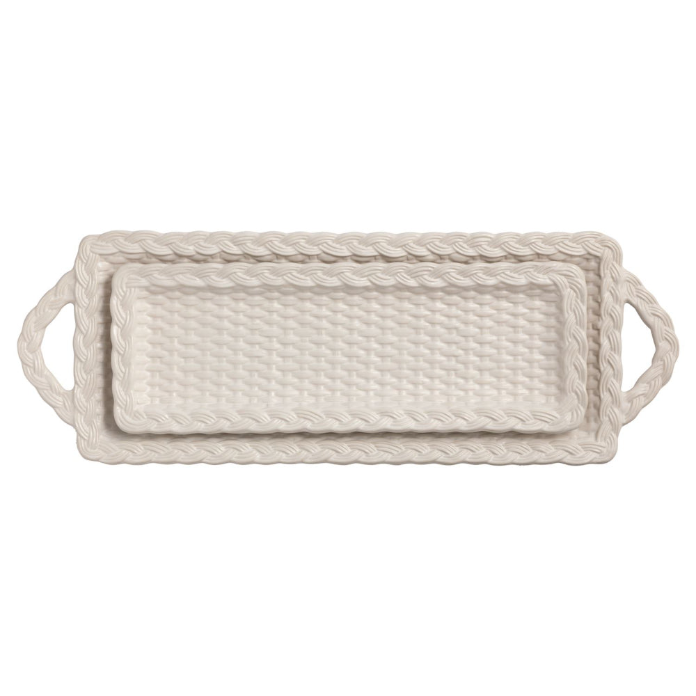 Mud Pie Nested Woven Ceramic Trays - Set of 2