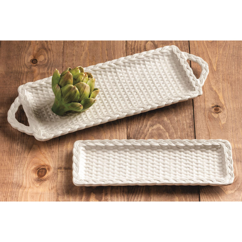 Mud Pie Nested Woven Ceramic Trays - Set of 2