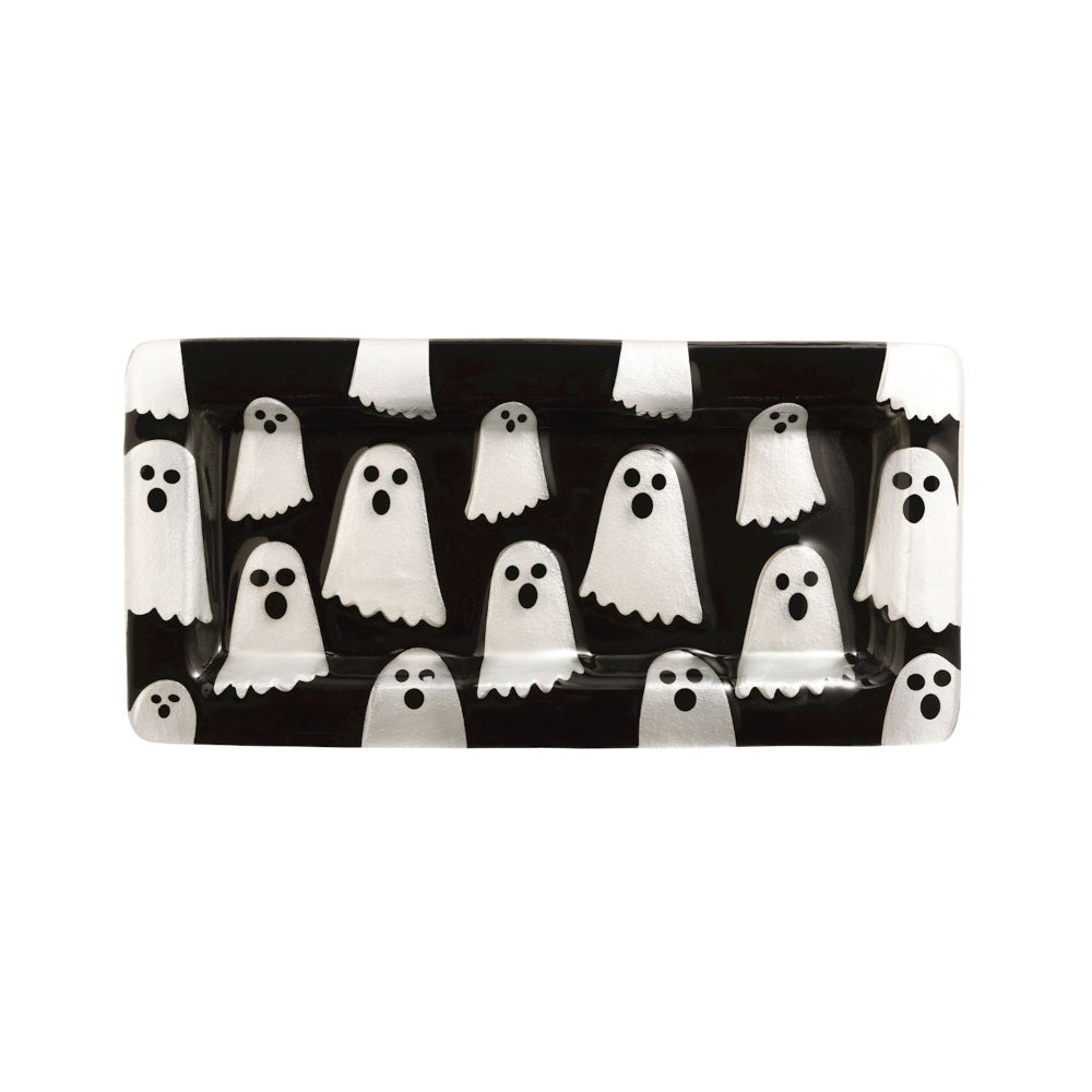 black and white ghost-themed serving tray