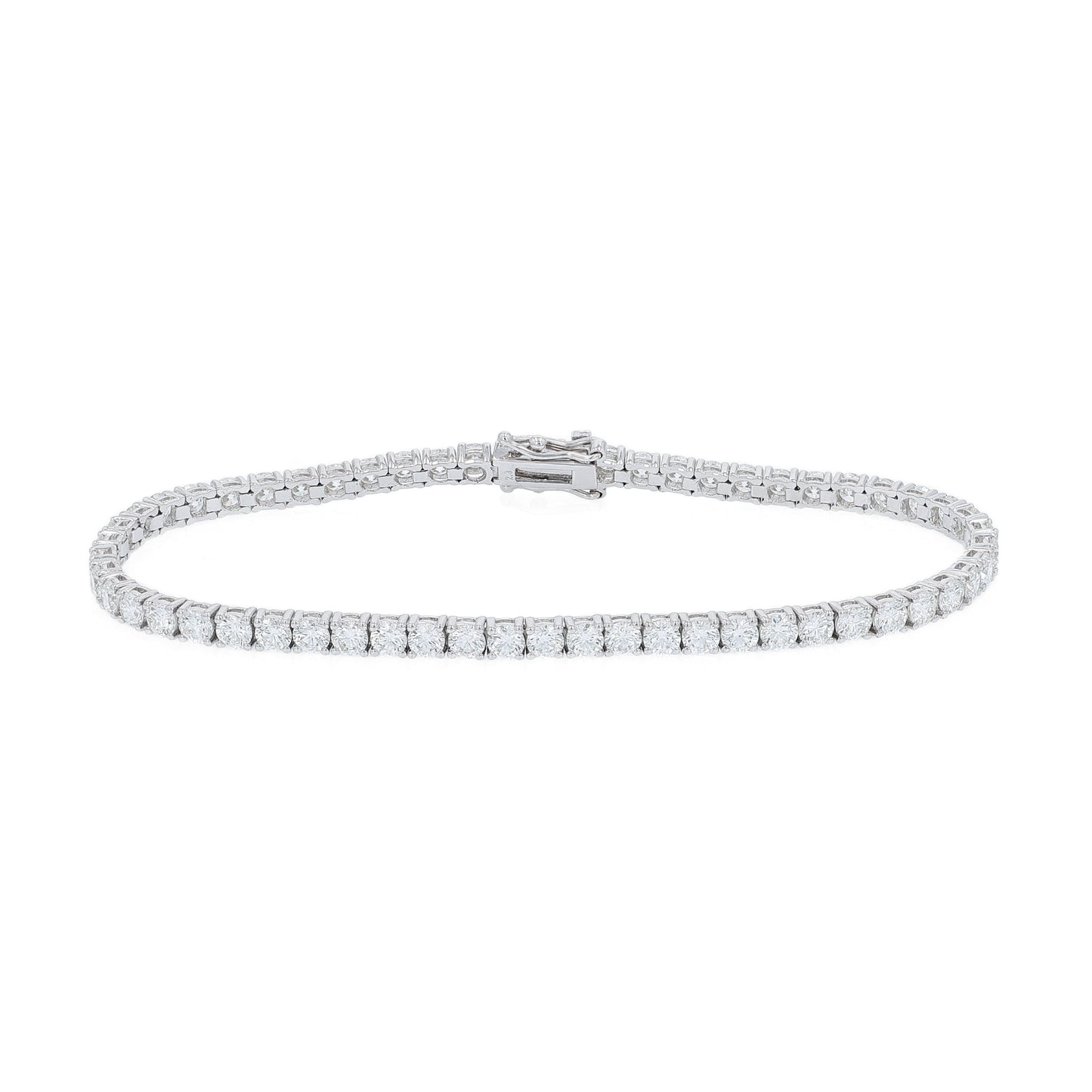 White gold 5.74 carat diamond tennis bracelet on a white background