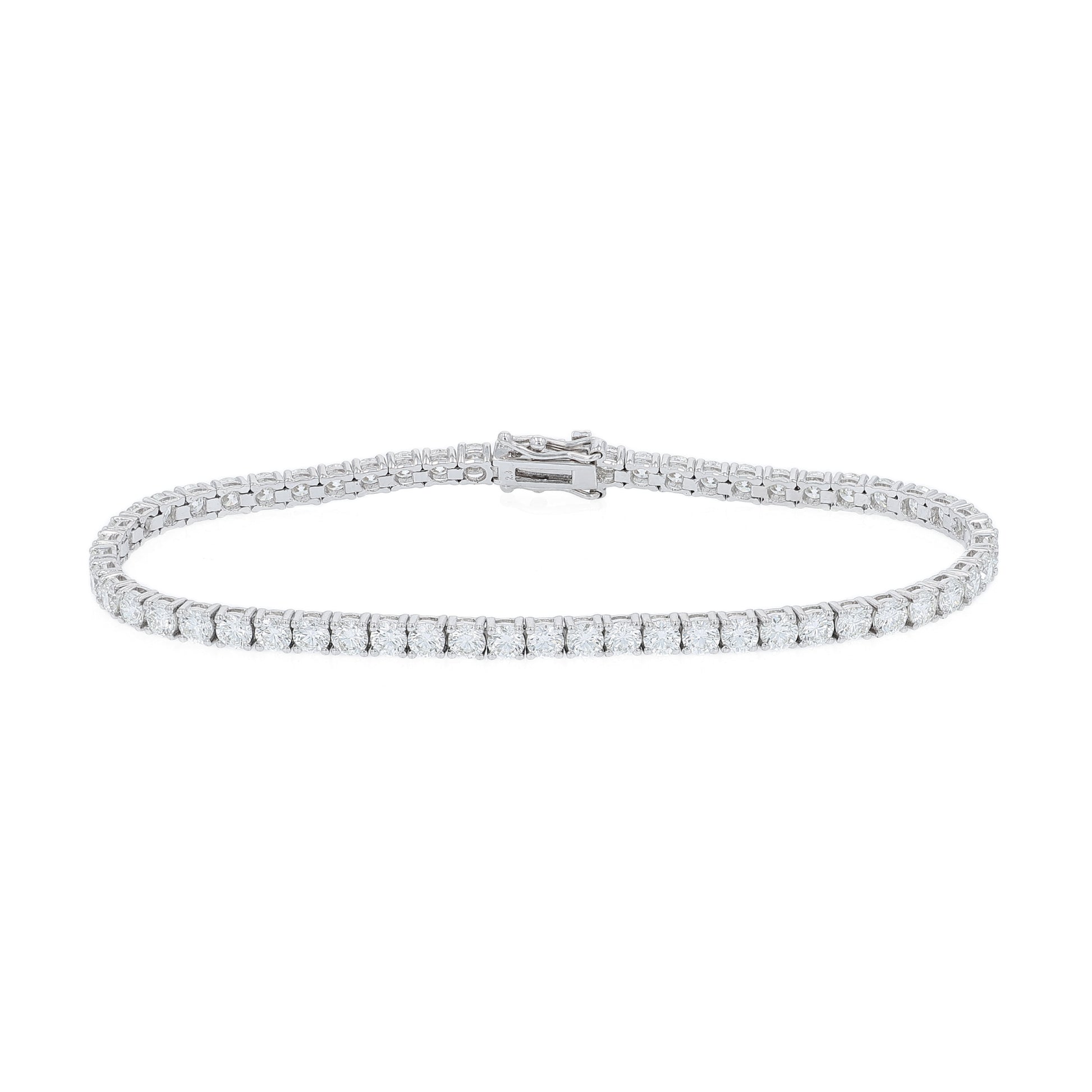 White gold 5.74 carat diamond tennis bracelet on a white background