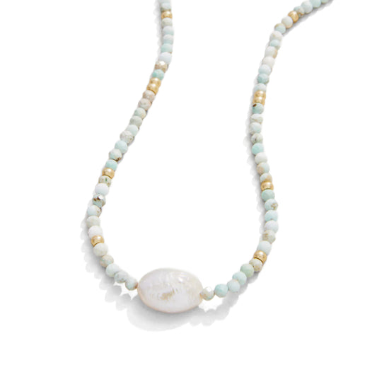 Spartina Harmony 17" Beaded Necklace - Light Turquoise/Pearl