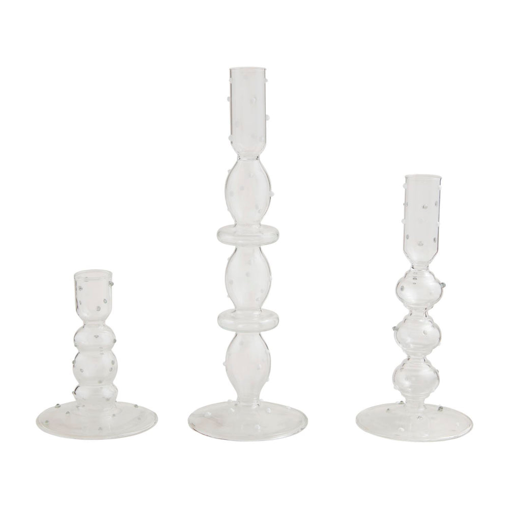 Mud Pie Clear Glass Dot Candlesticks