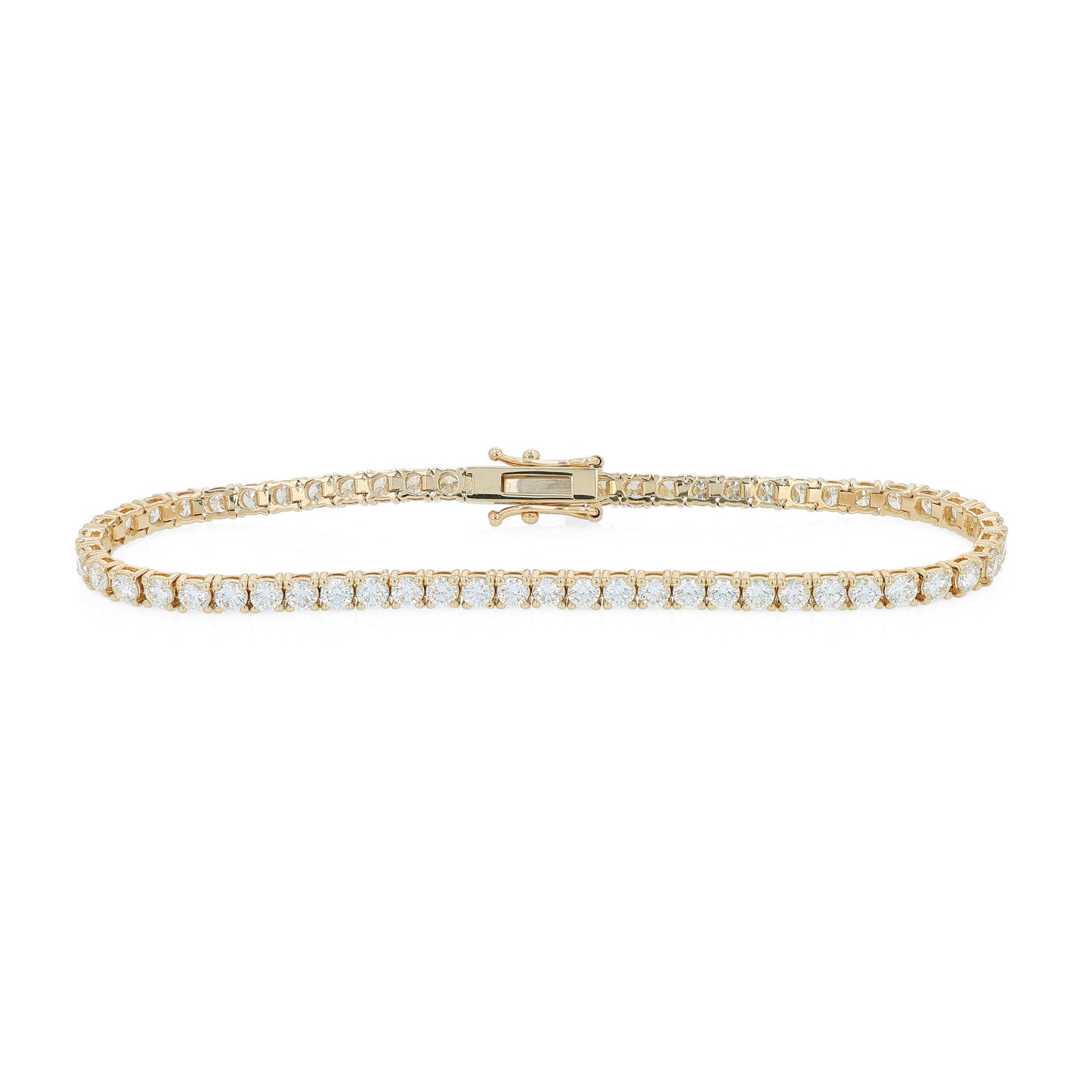 Yellow gold 4.27 carat diamond tennis bracelet on a white background