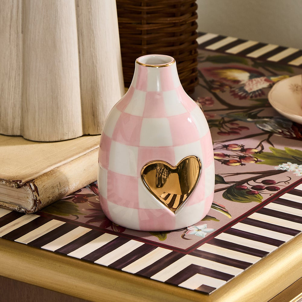 MacKenzie-Childs Rosy Check Heart Bud Vase