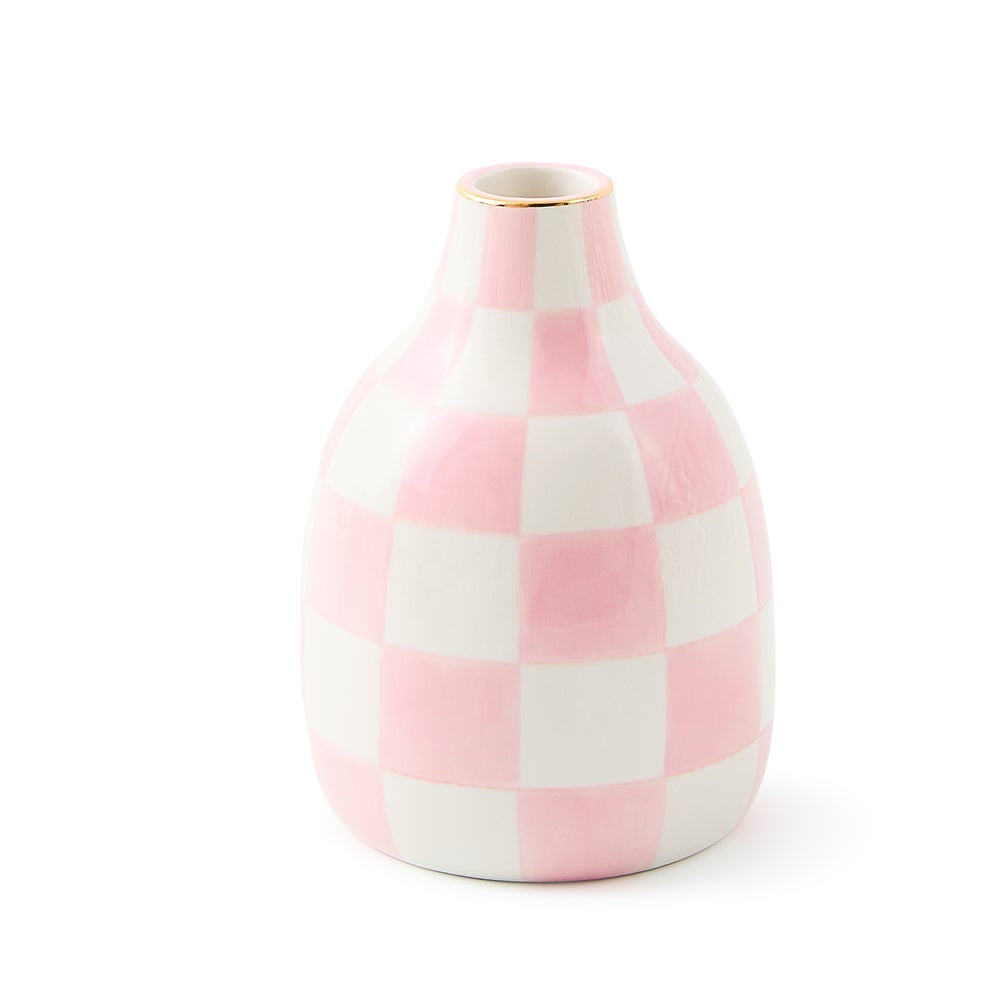 MacKenzie-Childs Rosy Check Heart Bud Vase