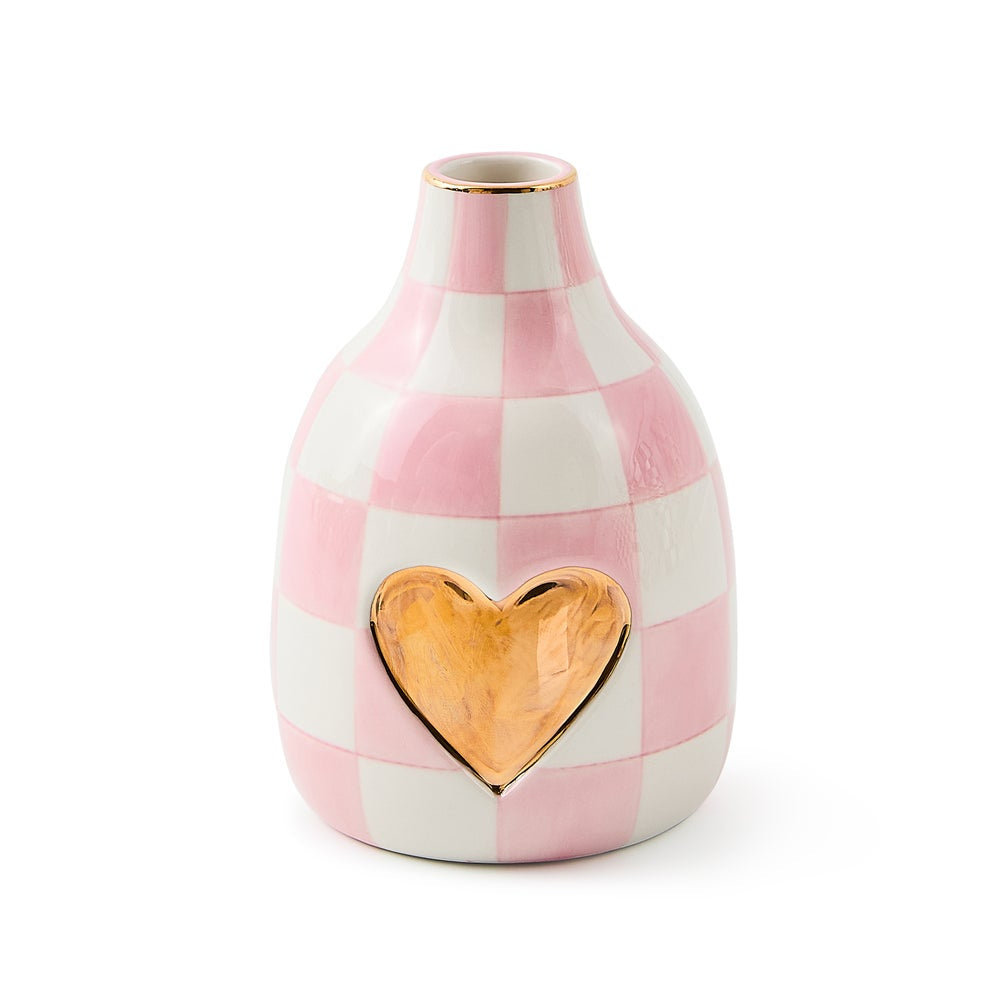 MacKenzie-Childs Rosy Check Heart Bud Vase